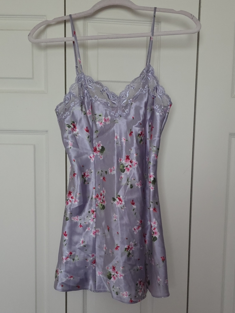 Vintage Victoria's Secret Light Purple, Floral Pattern Satin & Lace Sexy Nightie